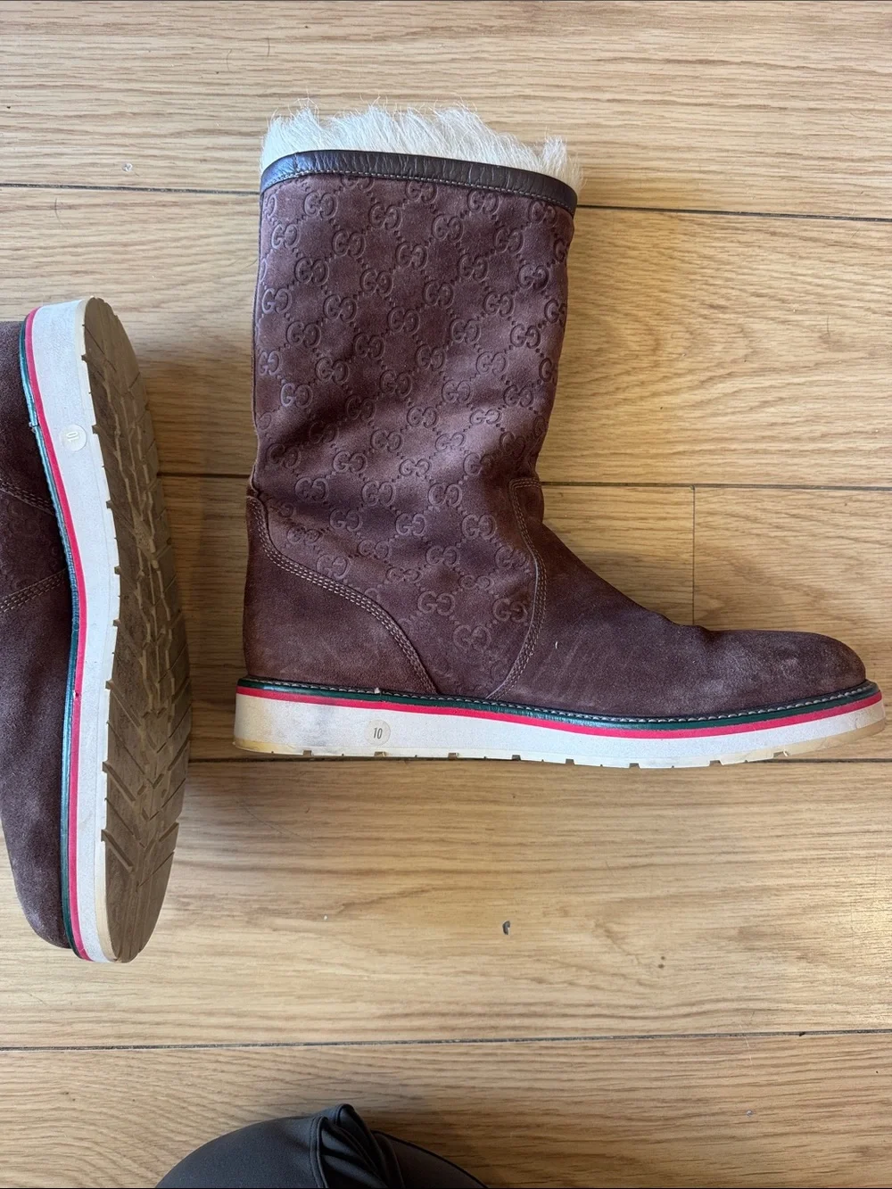 Gucci Brown Suede Shearling-Trim Ankle Boots